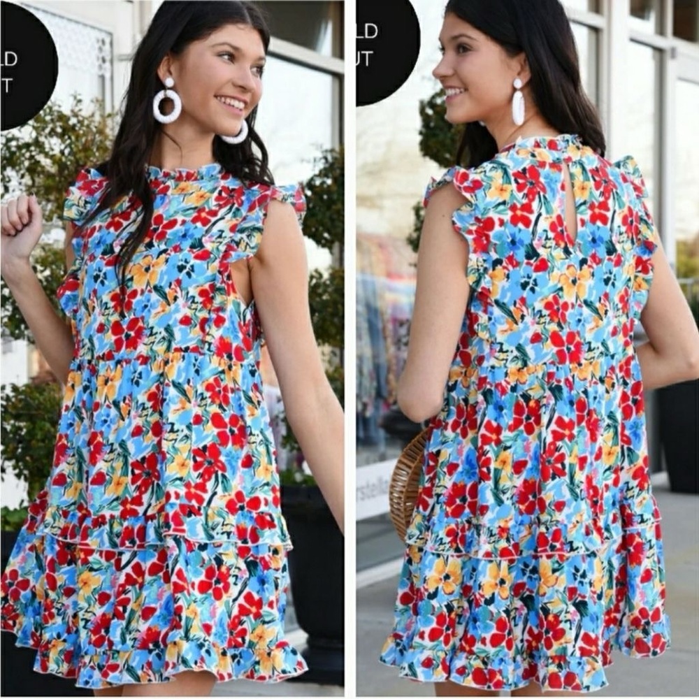 Floral Ruffle Sleeveless Dress